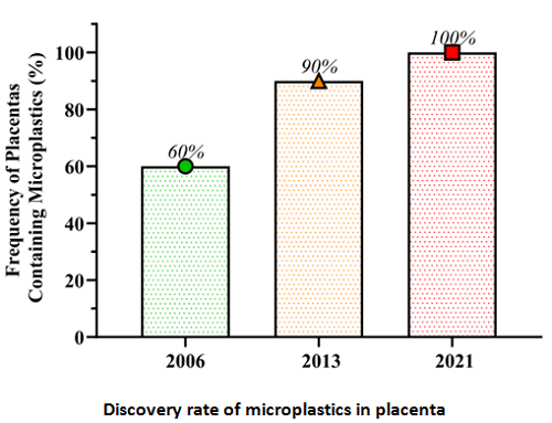 Discovery rate of microplastics in placenta